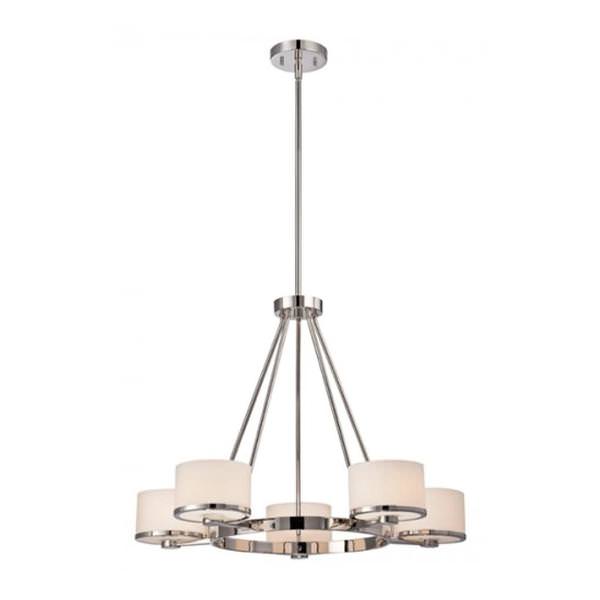 5 Light Polished Nickel Etched Opal Glass Shades Chandelier Light Fixture