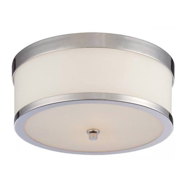 2 Light Polished Nickel Etched Opal Glass Shade Ceiling Light Fixture