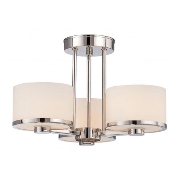 3 Light Polished Nickel Etched Opal Glass Shade Ceiling Light Fixture