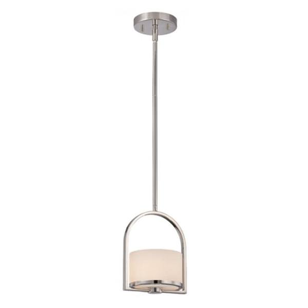 1 Light Polished Nickel Etched Opal Glass Shade Mini Pendant Light Fixture