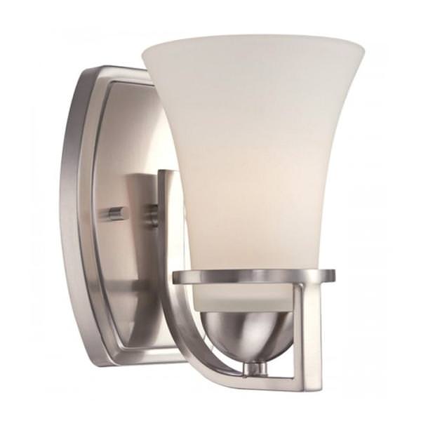 1 Light Brushed Nickel Satin White Glass Shade Vanity Light Fixture