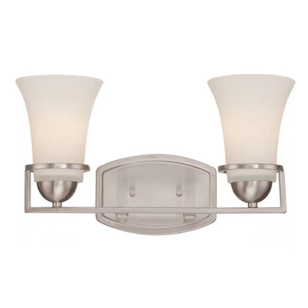 2 Light Brushed Nickel Satin White Glass Shades Vanity Light Fixture