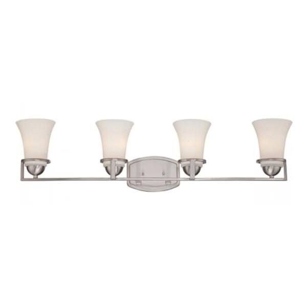 4 Light Brushed Nickel Satin White Glass Shades Vanity Light Fixture