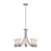 View 5 Light Brushed Nickel Satin White Glass Shades Chandelier Light Fixture