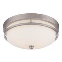 View 2 Light 13" Round Brushed Nickel Satin White Glass Shade Ceiling Light Fixture