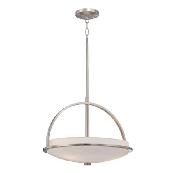 3 Light Brushed Nickel Satin White Glass Shade Pendant Light Fixture