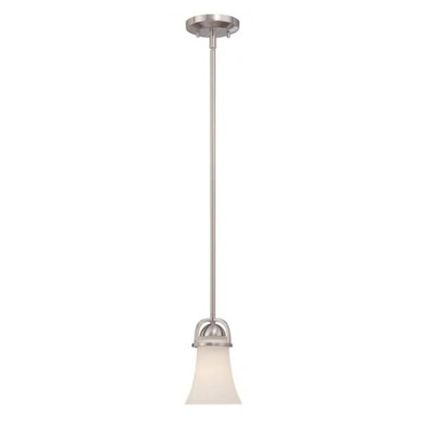 1 Light Brushed Nickel Satin White Glass Shade Mini Pendant Light Fixture