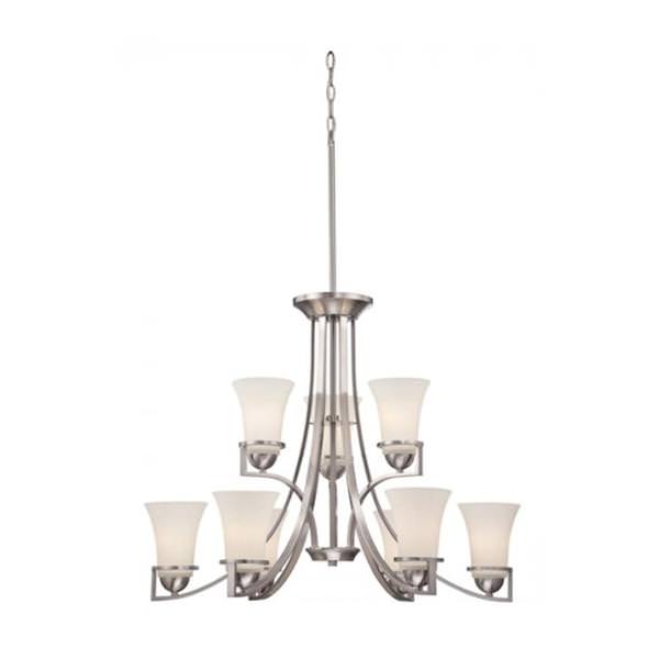 9 Light Brushed Nickel Satin White Glass Shades Chandelier Light Fixture