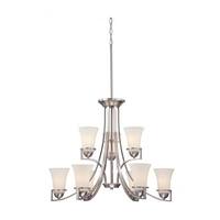View 9 Light Brushed Nickel Satin White Glass Shades Chandelier Light Fixture