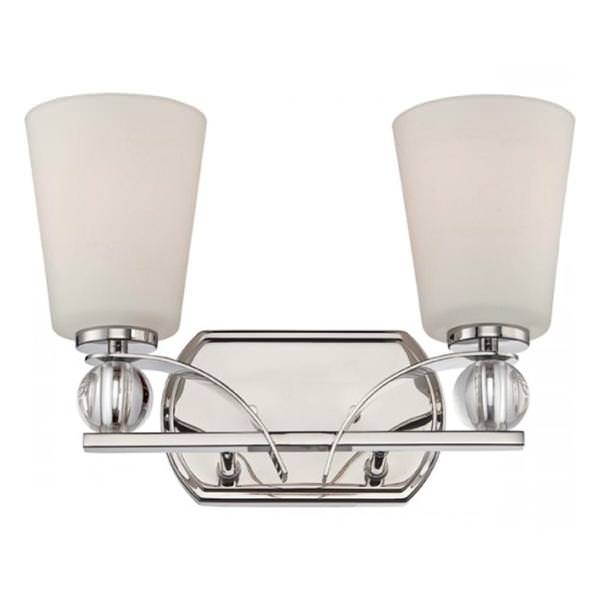 2 Light Polished Nickel Satin White Glass Shades Vanity Light Fixture