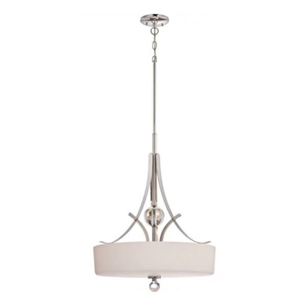 3 Light Polished Nickel Satin White Glass Shade Pendant Light Fixture