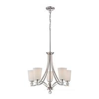 View 5 Light Polished Nickel Satin White Glass Shades Chandelier Light Fixture