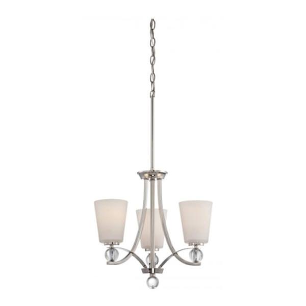 3 Light Polished Nickel Satin White Glass Shades Chandelier Light Fixture