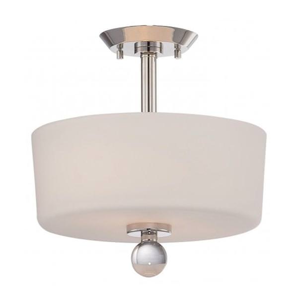 2 Light Polished Nickel Satin White Glass Shade Ceiling Light Fixture