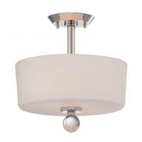 View 2 Light Polished Nickel Satin White Glass Shade Ceiling Light Fixture