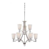 View 9 Light Polished Nickel Satin White Glass Shades Chandelier Light Fixture
