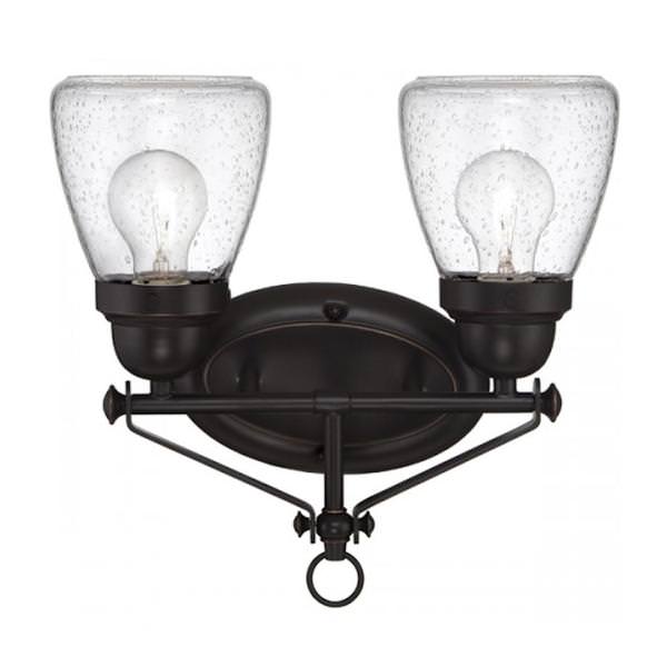 2 Light Sudbury Bronze Clear Seeded Glass Shades Vanity Light Fixture