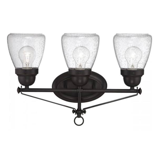 3 Light Sudbury Bronze Clear Seeded Glass Shades Vanity Light Fixture