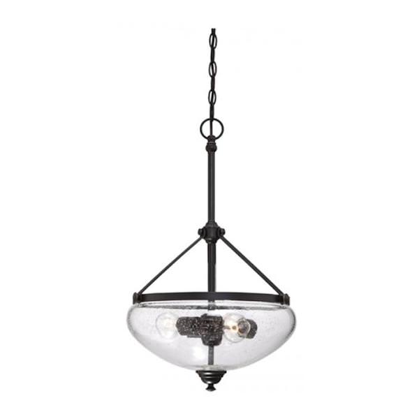 3 Light Sudbury Bronze Clear Seeded Glass Shades Pendant Light Fixture