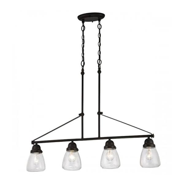 4 Light Sudbury Bronze Clear Seeded Glass Shades Island Pendant Light Fixture