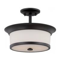 View 2 Light Aged Bronze Satin White Glass Shade Ceiling Light Fixture