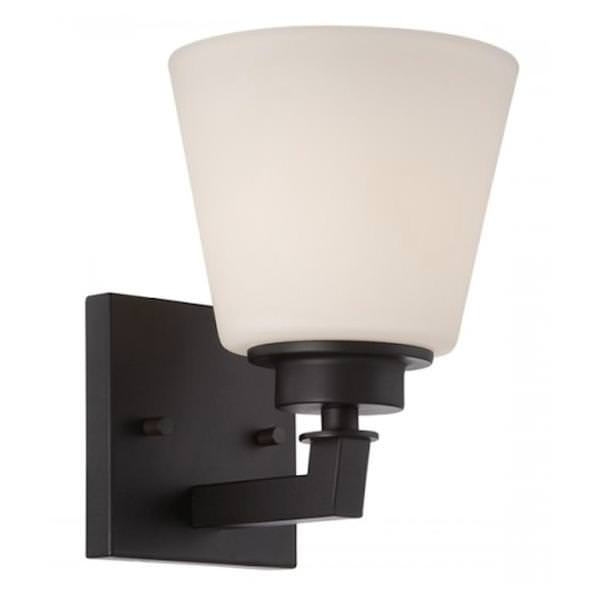 1 Light Aged Bronze Satin White Glass Shade Vanity Light Fixture