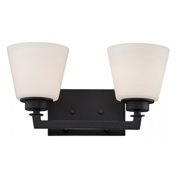 2 Light Aged Bronze Satin White Glass Shades Vanity Light Fixture