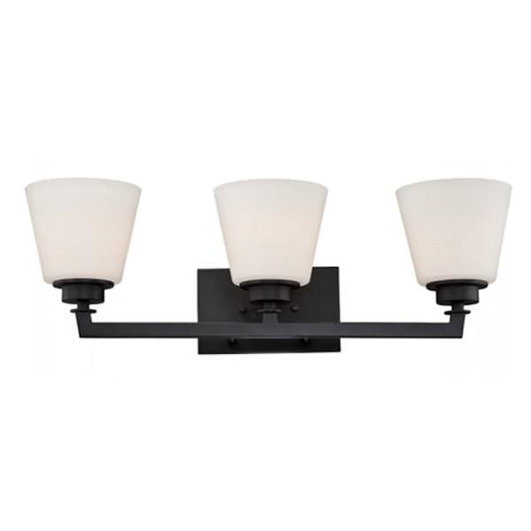3 Light Aged Bronze Satin White Glass Shades Vanity Light Fixture