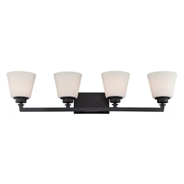 4 Light Aged Bronze Satin White Glass Shades Vanity Light Fixture