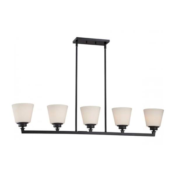 5 Light Aged Bronze Satin White Glass Shades Island Pendant Light Fixture