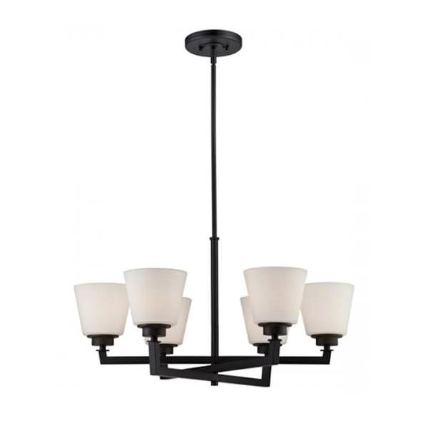 6 Light Aged Bronze Satin White Glass Shades Chandelier Light Fixture
