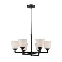 View 6 Light Aged Bronze Satin White Glass Shades Chandelier Light Fixture