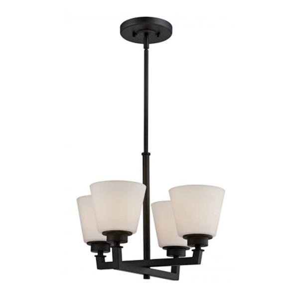 4 Light Aged Bronze Satin White Glass Shades Chandelier Light Fixture
