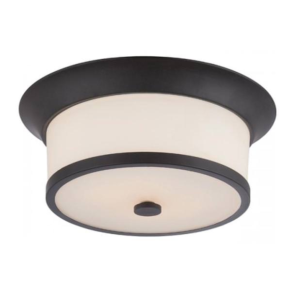 2 Light Aged Bronze Satin White Glass Shade Ceiling Light Fixture
