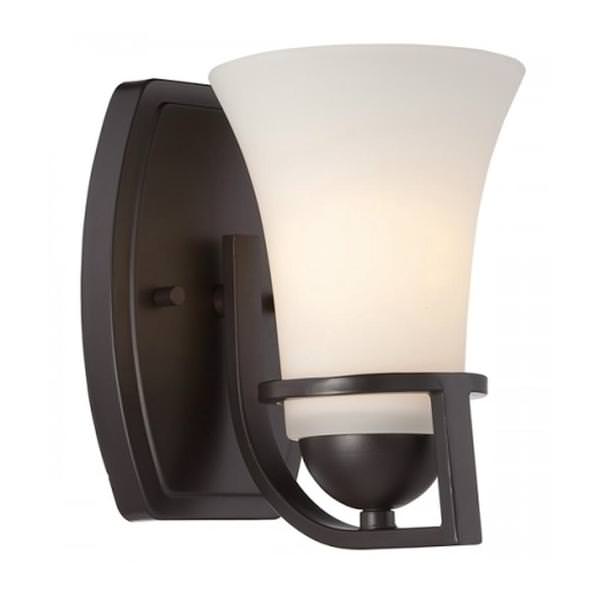 1 Light Sudbury Bronze Satin White Glass Shade Vanity Light Fixture
