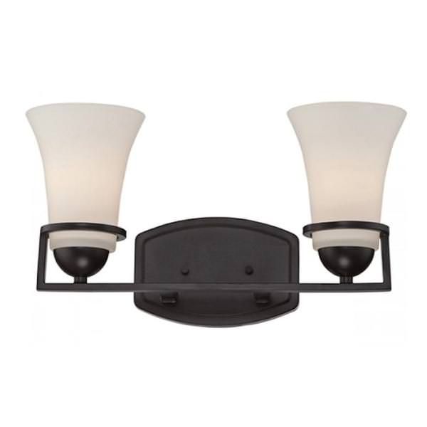 2 Light Sudbury Bronze Satin White Glass Shades Vanity Light Fixture