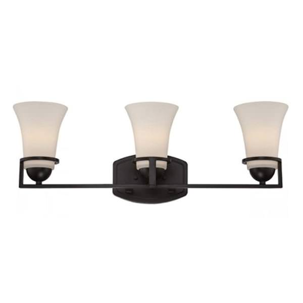 3 Light Sudbury Bronze Satin White Glass Shades Vanity Light Fixture