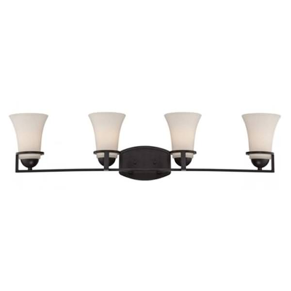 4 Light Sudbury Bronze Satin White Glass Shades Vanity Light Fixture