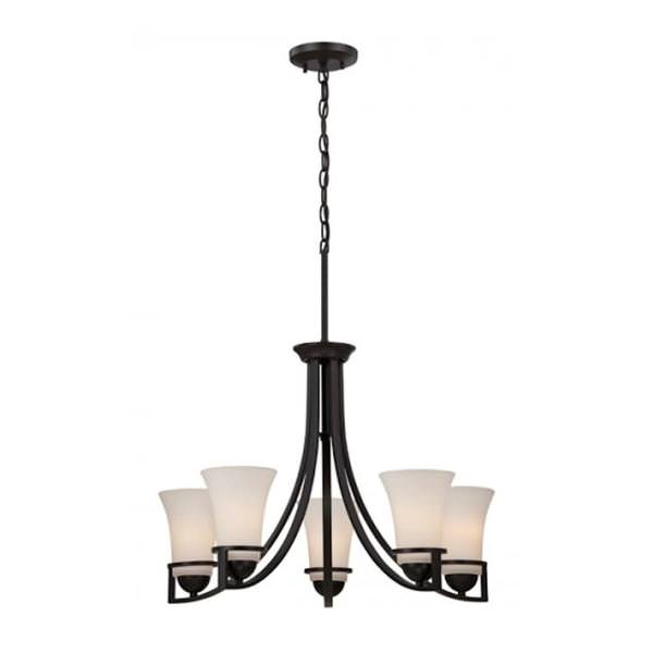 5 Light Sudbury Bronze Satin White Glass Shades Chandelier Light Fixture