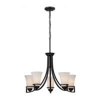 View 5 Light Sudbury Bronze Satin White Glass Shades Chandelier Light Fixture