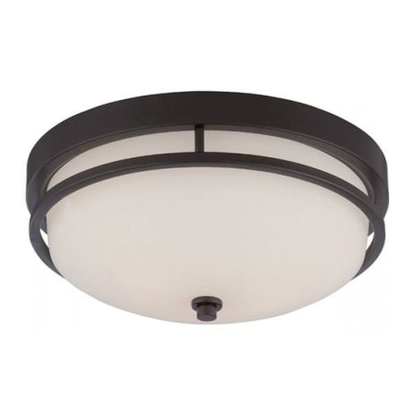 2 Light 13" Round Sudbury Bronze Satin White Glass Shade Ceiling Light Fixture