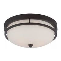 View 2 Light 13" Round Sudbury Bronze Satin White Glass Shade Ceiling Light Fixture