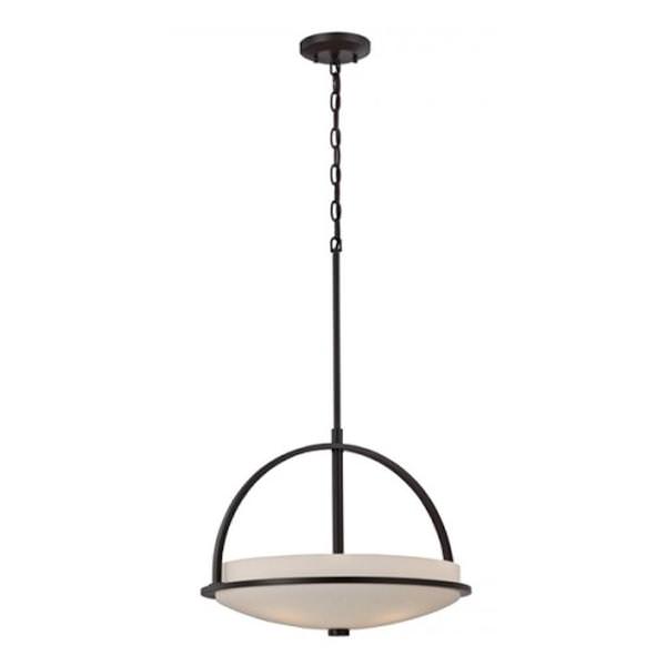 3 Light Sudbury Bronze Satin White Glass Shade Pendant Light Fixture