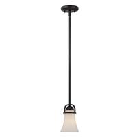 View 1 Light Sudbury Bronze Satin White Glass Shade Mini Pendant Light Fixture