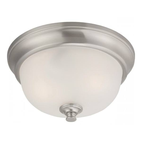 2 Light 11" Round Brushed Nickel Frosted Glass Shade Ceiling Light Fixture