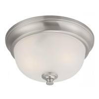 View 2 Light 11" Round Brushed Nickel Frosted Glass Shade Ceiling Light Fixture