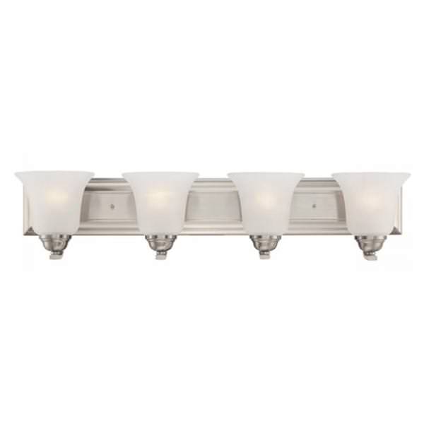 4 Light Brushed Nickel Frosted Glass Shades Vanity Light Fixture