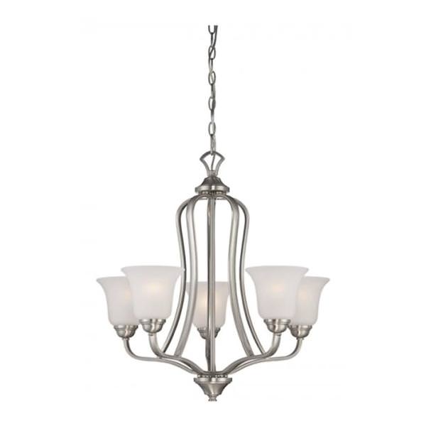 5 Light Brushed Nickel Frosted Glass Shades Chandelier Light Fixture