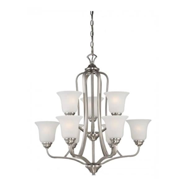 9 Light Brushed Nickel Frosted Glass Shades Chandelier Light Fixture