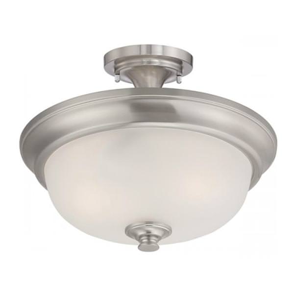 2 Light Brushed Nickel Frosted Glass Shade Ceiling Light Fixture